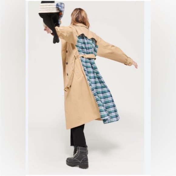 COPY - Urban Outfitters Jarrod Plaid Panel Trench Coat Jacket - Picture 2 of 7